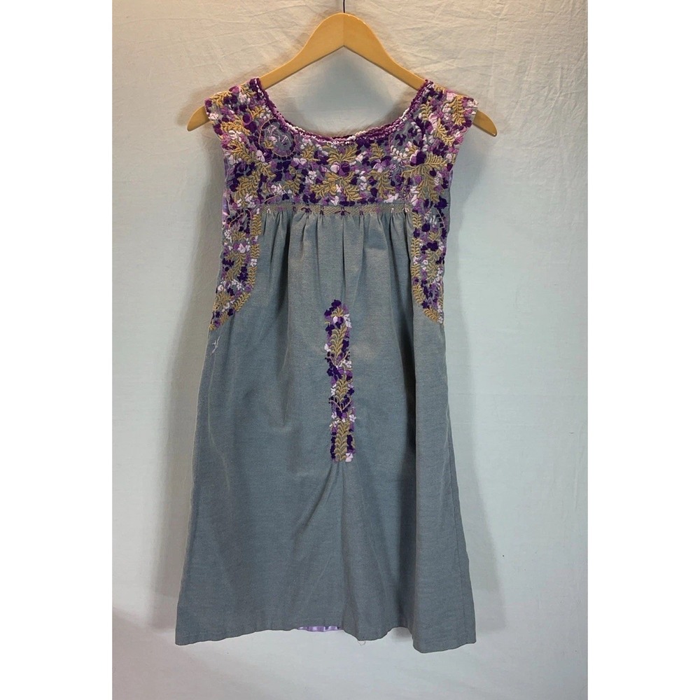 Mi Golondrina Floral sleeveless Short Dress Grey Purple Size XS